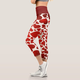 Big Bold Red Hearts Active Wear Capri Leggings