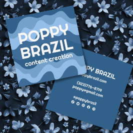 BIG BOLD RETRO Curvy Wavy Stripes Cool Blue Quadratische Visitenkarte