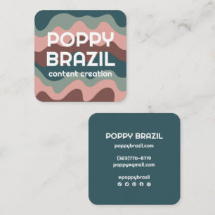 BIG BOLD RETRO Curvy Wavy Stripes Pink Aquamarin Quadratische Visitenkarte
