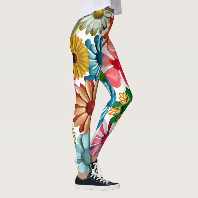 Big Bold Retro MOD Colorful Hippie Daisy Blume Leggings (Rechts)