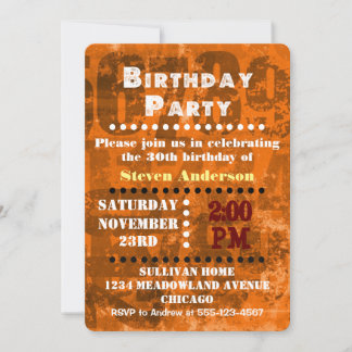 Big Bold Zahlen auf Brown Orange Geburtstag einlad Einladung