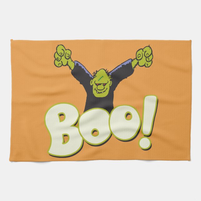 Big BOO - Frankenstein Monster Halloween Orange Geschirrtuch (Horizontal)