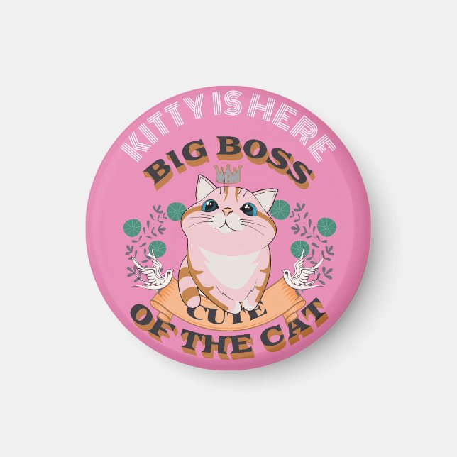 BIG BOSS NIEDLICHER KATZE KANN PERSONALISIERTEN NA MAGNET (Vorne)