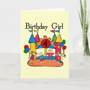 Big Bounce Girl 4. Geburtstag T - Shirt und Gesche Karte