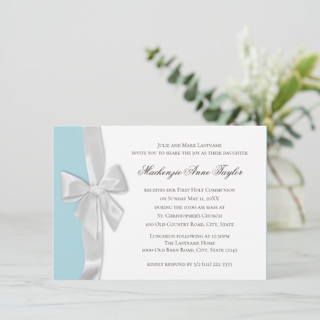 Big Bow First Communation Einladung (Stehend Vorderseite)