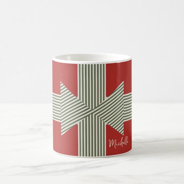 Big Bow of Striped Ribbon Red Kaffeetasse (Mittel)