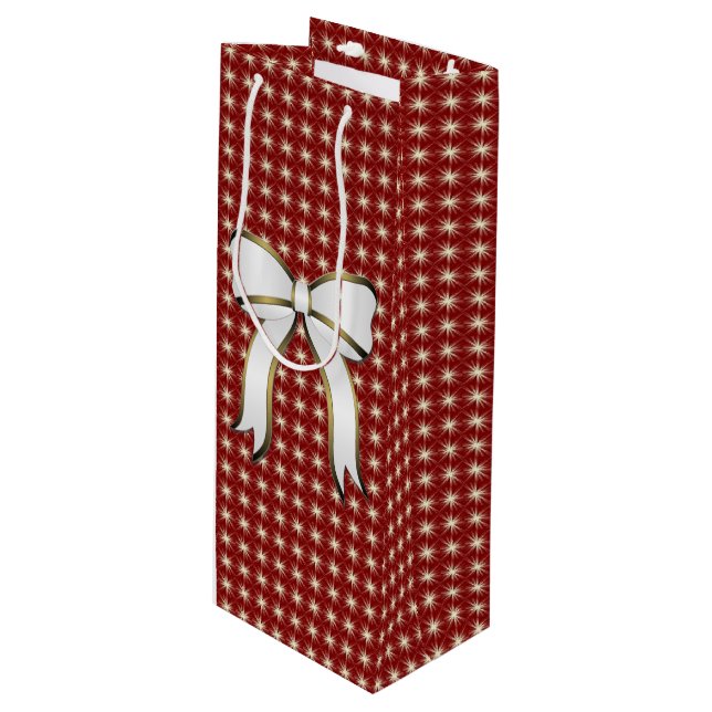 Big Bow Red Christmas Holiday Wine Bag Geschenktüte Für Weinflaschen (Vorderseite Schrägansicht)