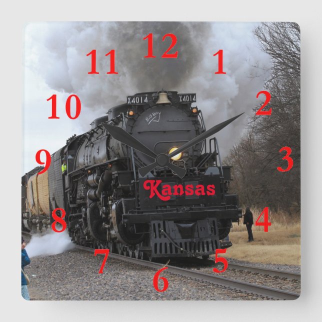 Big Boy 4014 Black Wolf Kansas Quadratische Wanduhr (Vorderseite)