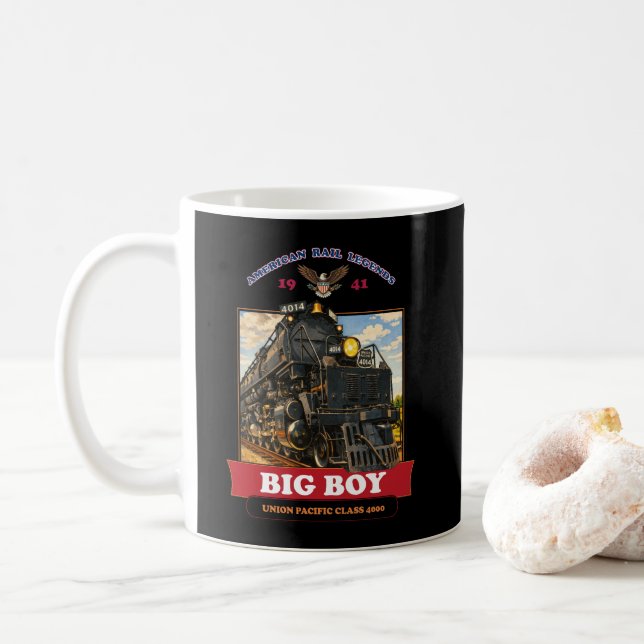 Big Boy 4014 Dampflokomotive Vintage-Illustration Kaffeetasse (Mit Donut)