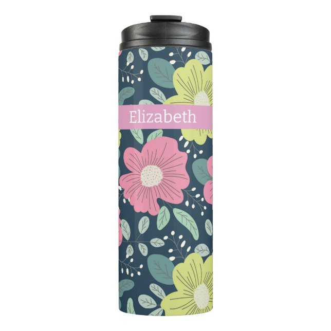 Big Bright Flowers Dark Personalized Thermosbecher (Vorderseite)