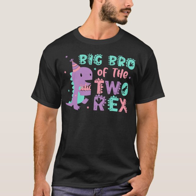 Big Bro of the Two Rex Birthday Dinosaur Family Ma T-Shirt (Vorderseite)