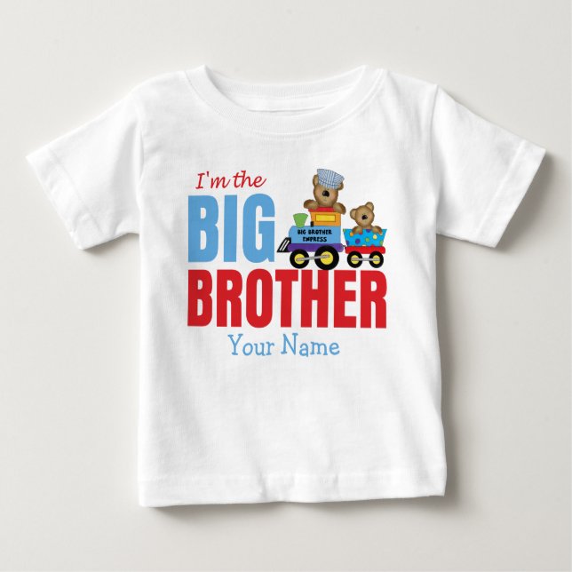 Big Brother Bear Train Personalisiert Baby T-shirt (Vorderseite)
