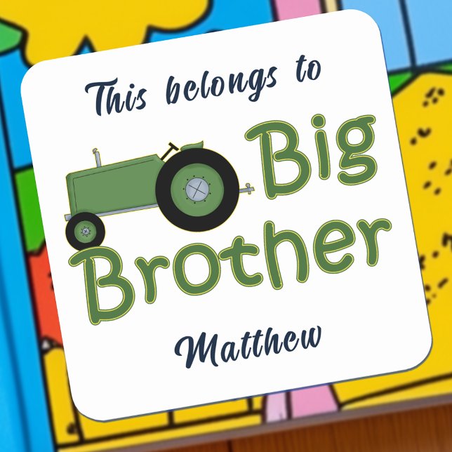Big Brother Green Traktor Personalisiert Quadratischer Aufkleber (Big Brother Green Tractor Personalized Square Sticker)