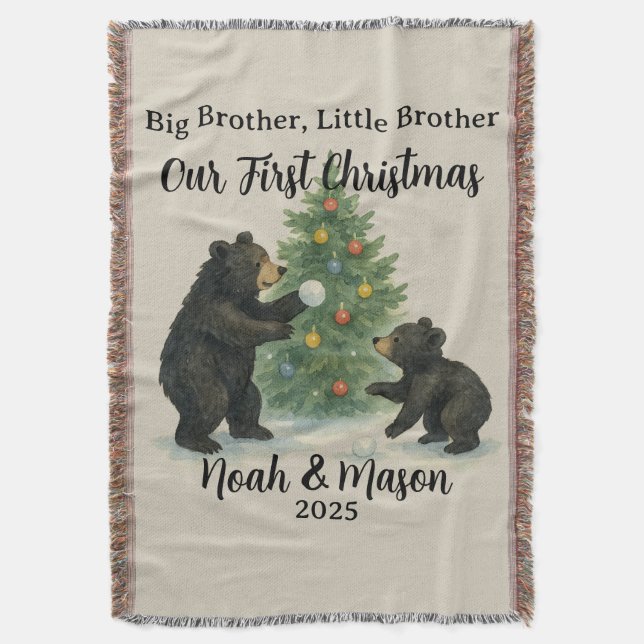 Big Brother Little Brother Bear Custom Christmas Decke (Vorderseite Vertikal)