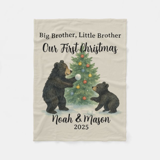 Big Brother Little Brother Bear Custom Christmas Fleecedecke (Vorderseite)