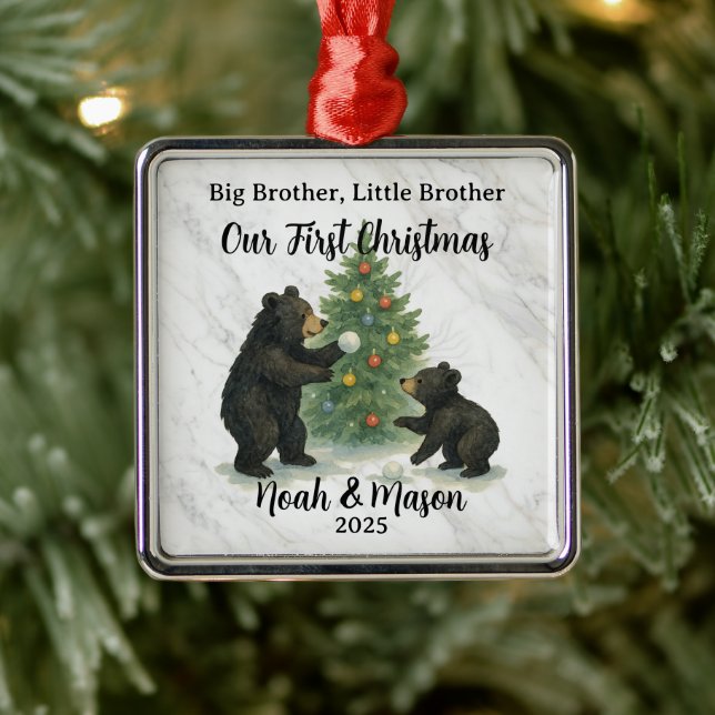 Big Brother Little Brother Bear Custom Christmas Ornament Aus Metall (Baum)