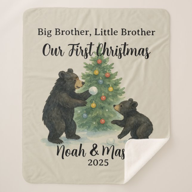 Big Brother Little Brother Bear Custom Christmas Sherpadecke (Vorderseite)