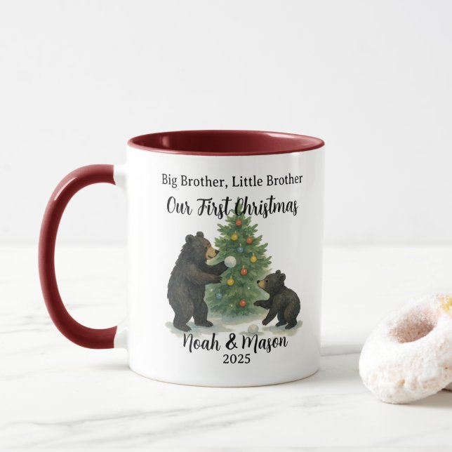 Big Brother Little Brother Bear Custom Christmas Tasse (Mit Donut)
