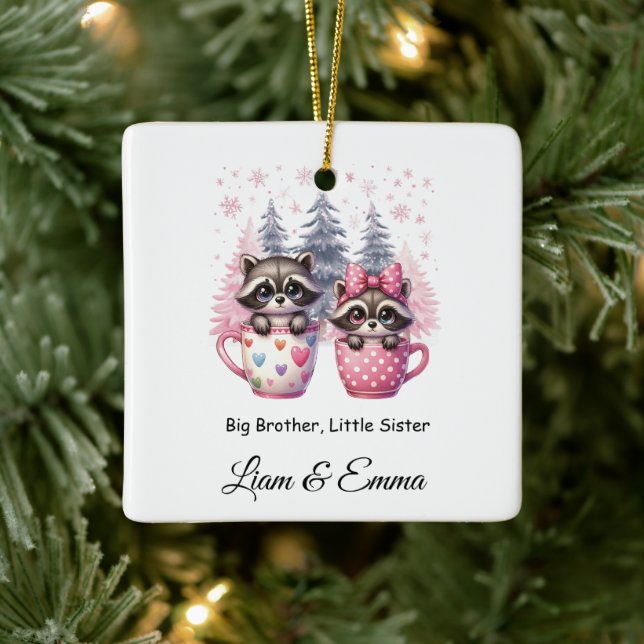 Big Brother Little Sister Raccoon Weihnachten Keramikornament (Baum)