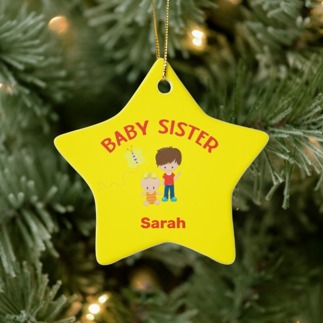 Big Brother mit BabySchwester Name Jahr Star Custo Keramik Ornament (Baum)