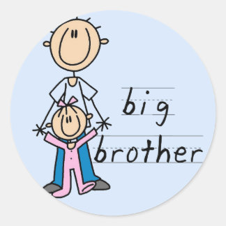 Big Brother mit Babytrampen und Geschenken Runder Aufkleber