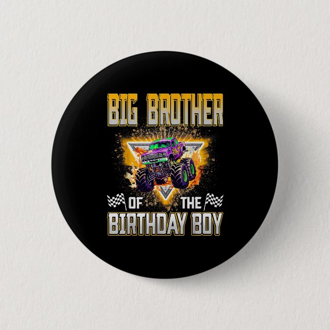 Big Brother Of The Birthday Boy Monster Truck Birt Button (Vorderseite)
