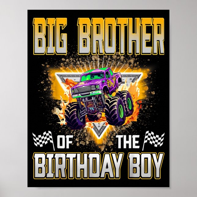 Big Brother Of The Birthday Boy Monster Truck Birt Poster (Vorne)