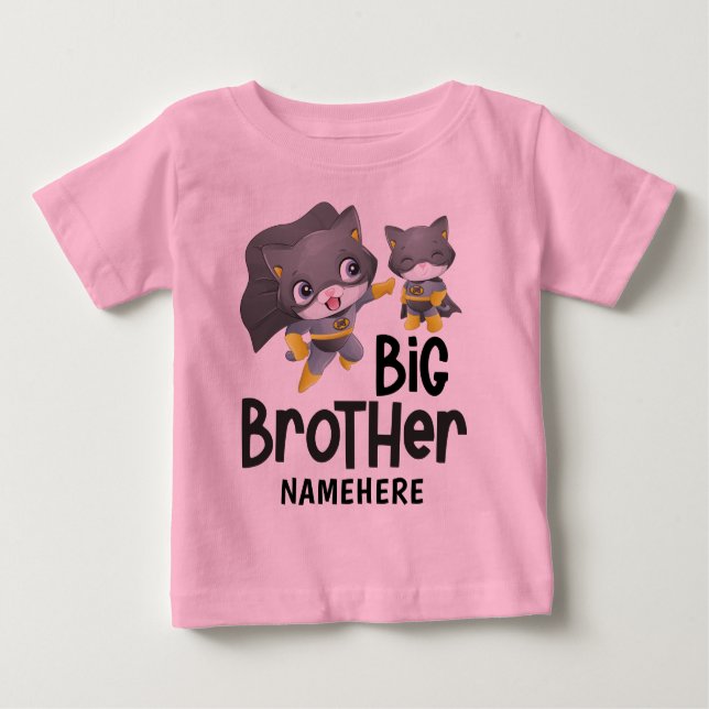 Big Brother Superhero Cat Illustration Individuell Baby T-shirt (Vorderseite)