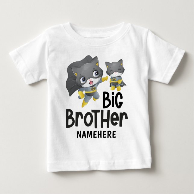 Big Brother Superhero Cat Illustration Individuell Baby T-shirt (Vorderseite)