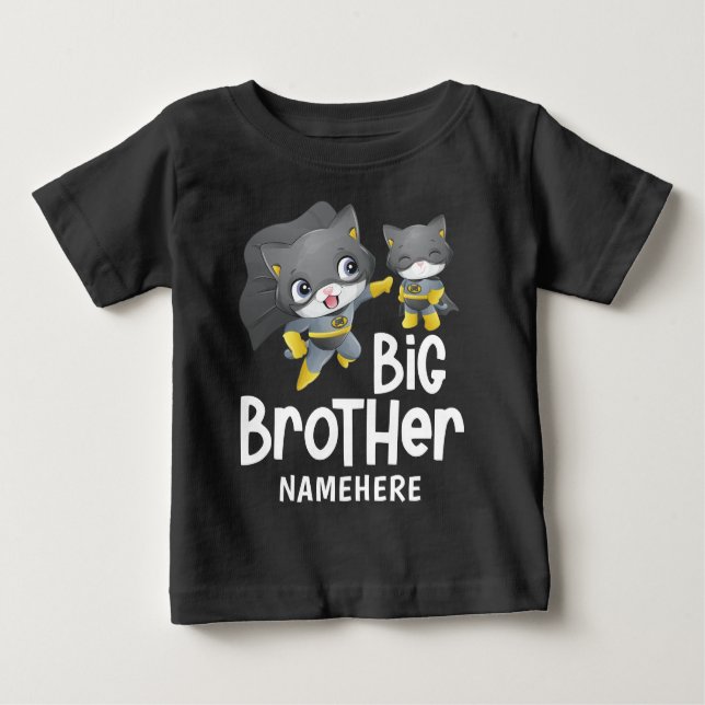 Big Brother Superhero Cat Illustration Individuell Baby T-shirt (Vorderseite)