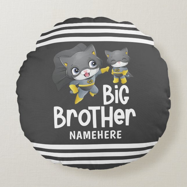 Big Brother Superhero Cat Illustration Individuell Rundes Kissen (Vorderseite)