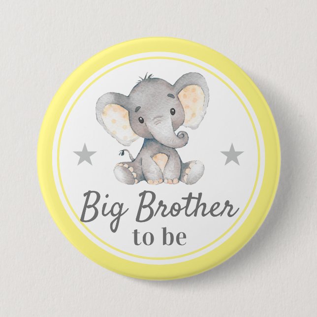 Big Brother to be Bro Yellow Elephant Baby Dusche Button (Vorderseite)
