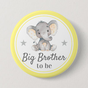 Big Brother to be Bro Yellow Elephant Baby Dusche Button