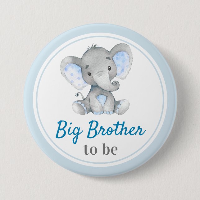 Big Brother zu Baby Boy Dusche Elephant Blue Button (Vorderseite)