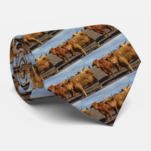 Big Brown Highland Cows, Full Print Neck Tie Krawatte (Gerollt)
