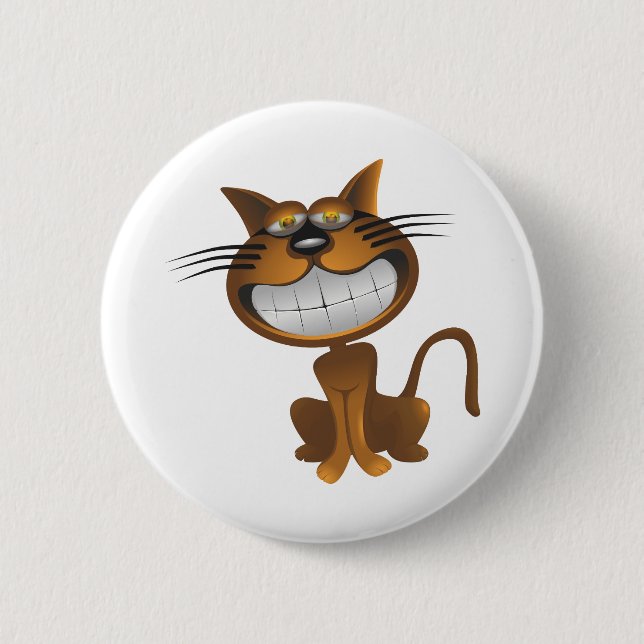 Big Brown Karikatur Cartoon Katze Niedliche Abente Button (Vorderseite)