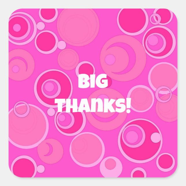 Big Bubblegum Blasen überall Pink Danke Quadratischer Aufkleber (Vorderseite)