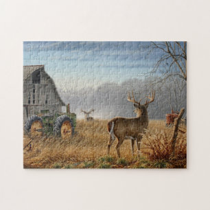 Big Buck Deer Showdown auf der Farm Jigsaw Puzzle