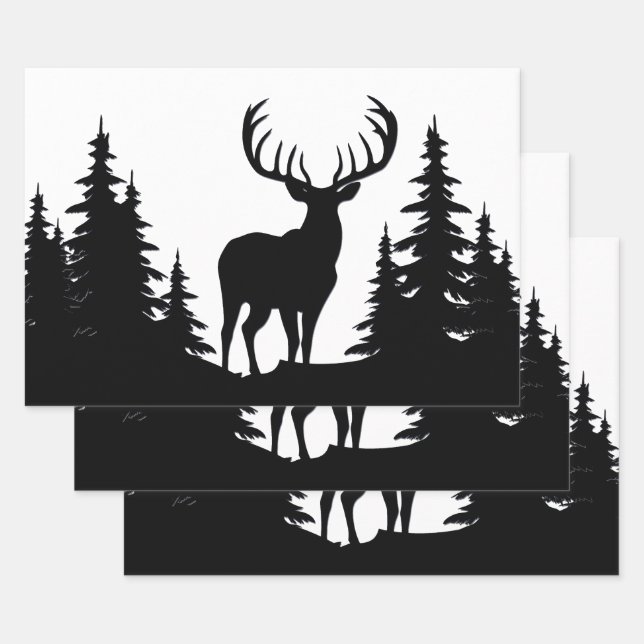 Big Buck unter Pine Tree Vector Geschenkpapier Set (Set)