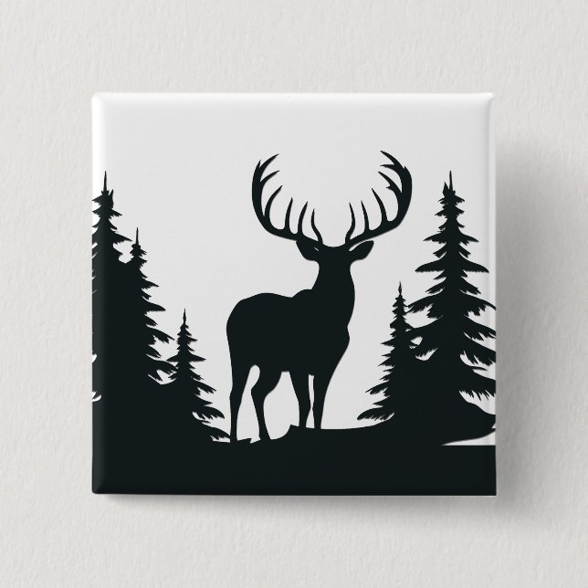 Big Buck unter Pine Trees Vector Button (Vorderseite)