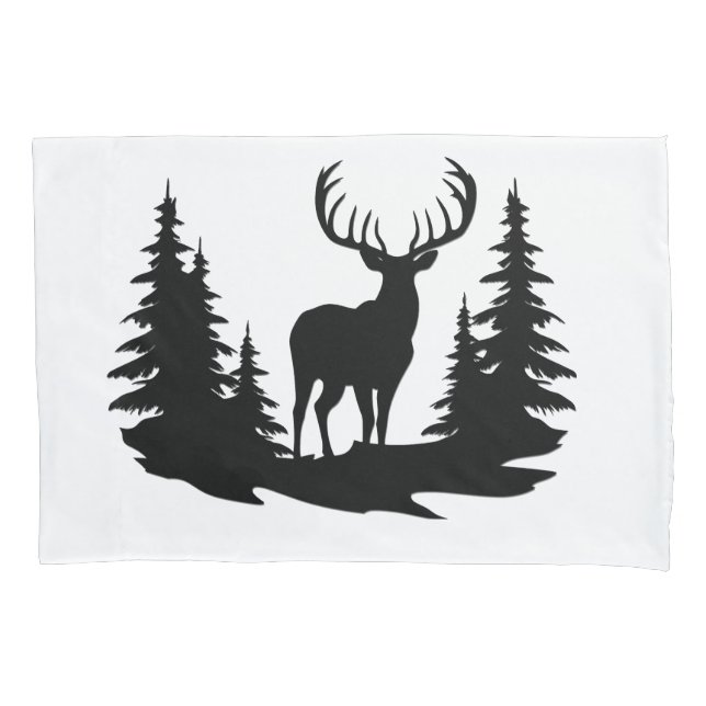 Big Buck unter Pine Trees Vector Kissenbezug (Vorderseite)