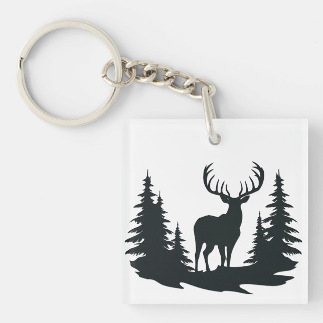 Big Buck unter Pine Trees Vector Schlüsselanhänger (Vorderseite)