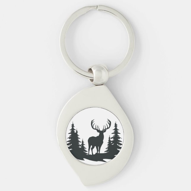 Big Buck unter Pine Trees Vector Schlüsselanhänger (Vorderseite)