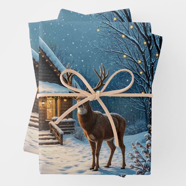  Big Buck's Snowy Christmas Visit Geschenkpapier Set (Beispiel)