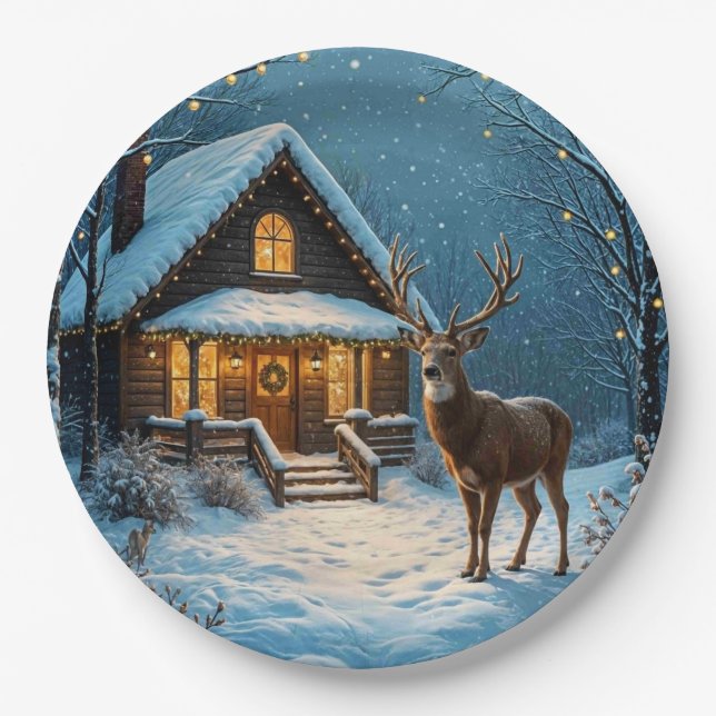  Big Buck's Snowy Christmas Visit Pappteller (Vorderseite)