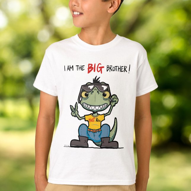 BIG Cartoon Happy Green Dinosaur White T-Shirt (BIG brother Happy Green Dinosaur Cartoon White T-Shirt)