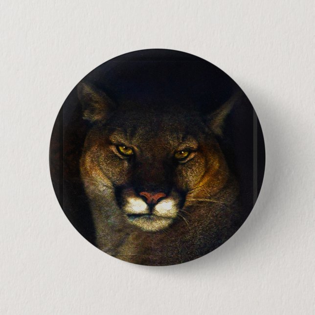 Big Cat Cougar Mountain Lion Art Design Button (Vorderseite)