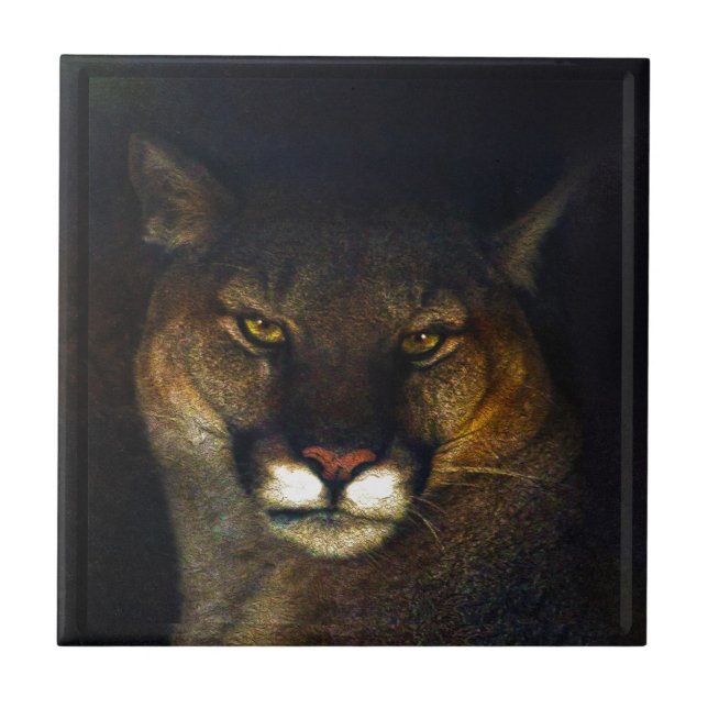 Big Cat Cougar Mountain Lion Art Design Fliese (Vorderseite)