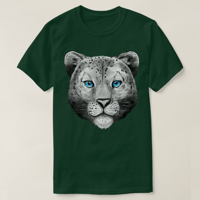 Big Cat Leo Head Gesicht Blue Eyes Snow Leopard T-Shirt (Design vorne)