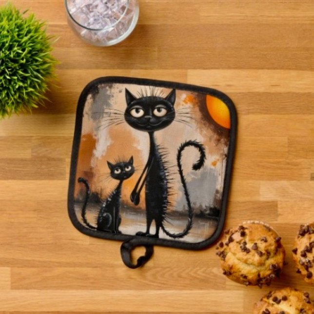 Big Cat Little Cat Halloween Topflappen (Pot Holder Full rubber protection cover no slip silicon hanging loop. 

)